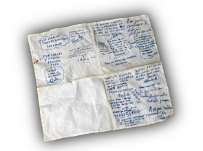 Servilleta manuscrita con mensajes de despedida